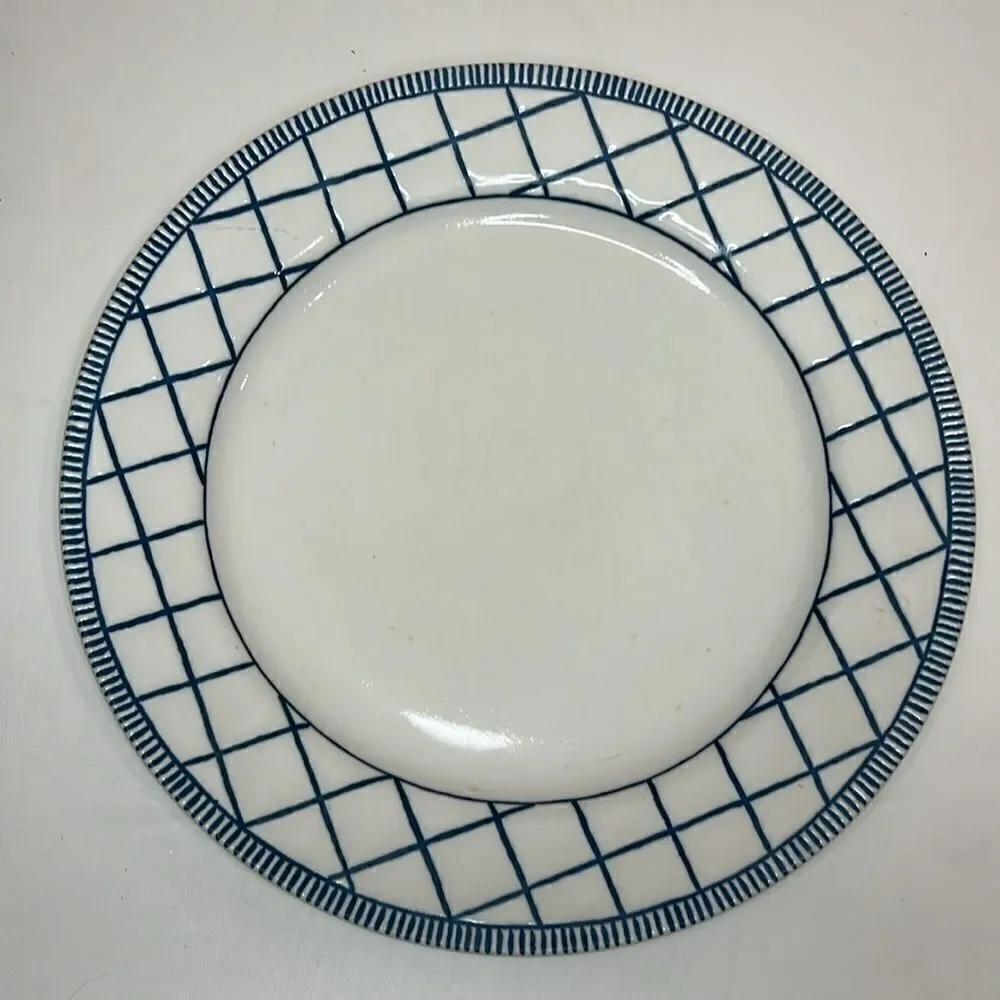 Sakura Blue Note Port Of Call Dinner Plate 10 3/4 Inches Round Blue White Check